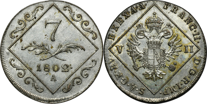 Austria, Franz II, 7 Kreuzer Wien 1802 A Variety with letter A, mint mark of Wie...