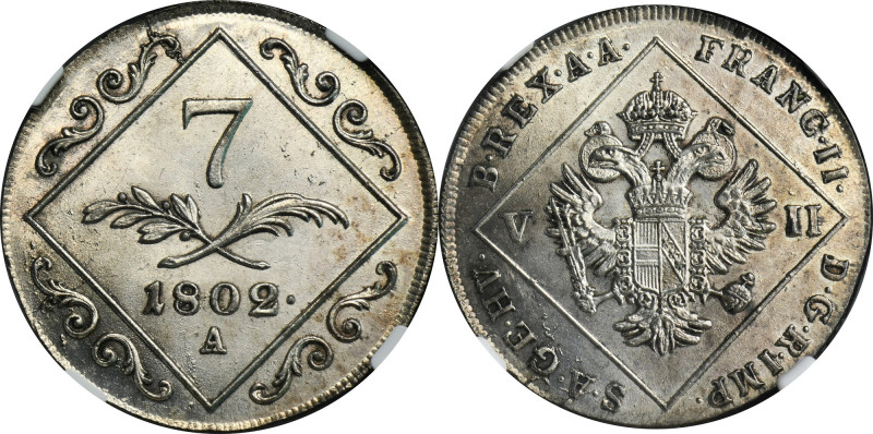 Austria, Franz II, 7 Kreuzer Wien 1802 A - NGC MS64 Uncirculated coin graded MS6...