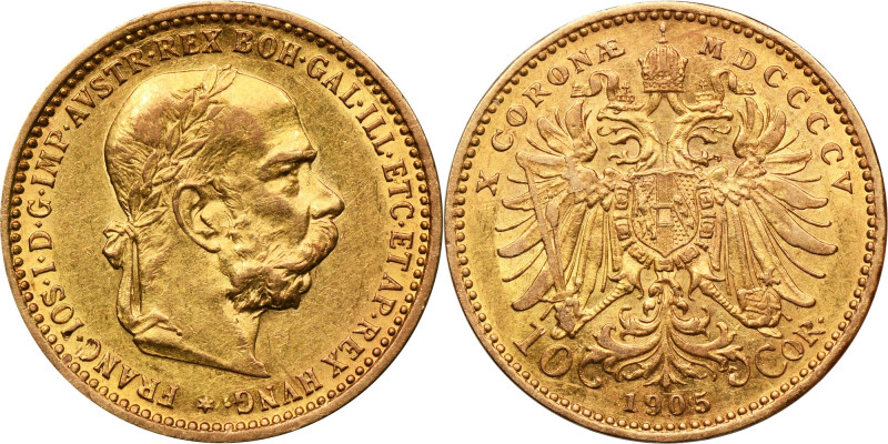 Austria, Franz Josef I, 10 Korona Wien 1905 .900 gold Diameter 19 mm, weight 3.3...
