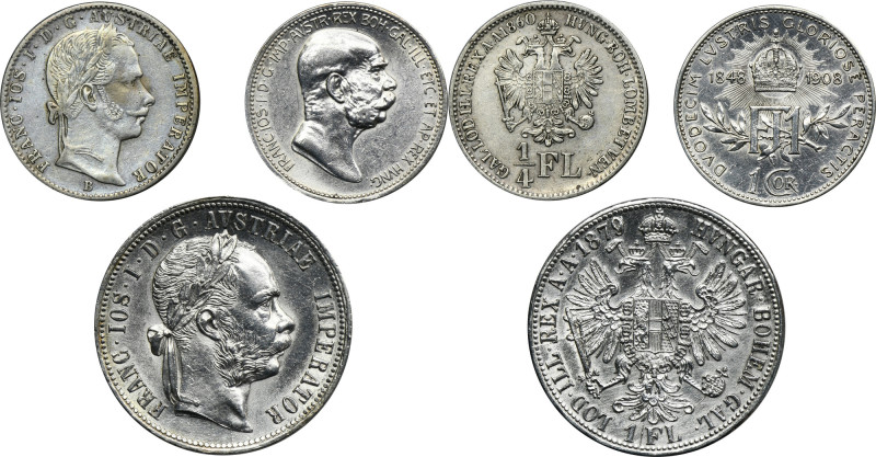 Set, Austria, Franz Josef I, Floren and Corona (3 pcs.) Set of three Austrian co...