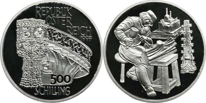 Austria, 500 Schilling Wien 1997 - Stonemason Proof type. .925 silver, weight 24...