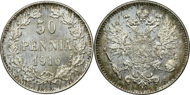 Finland, Autonomia, Nicholas II, 50 Penniä Helsinki 1916 S Finnish coin from the...