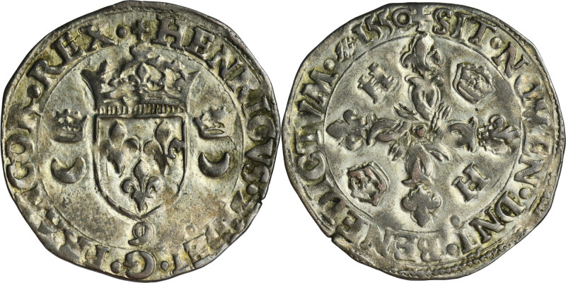 France, Henry II, Douzain Rennes 1550 9 Coin with denomination of one douzain, w...