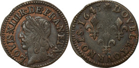 France, Louis XIII, Double Tournois Paris 1643 A - ex. Dr. Max Blaschegg ex. Blaschegg
