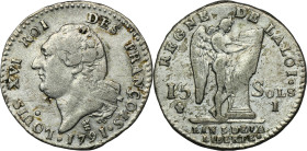 France, Louis XVI, 15 Sols Limoges 1791 I