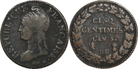 France, I Republic, 5 Centimes Strasbourg 1796 BB