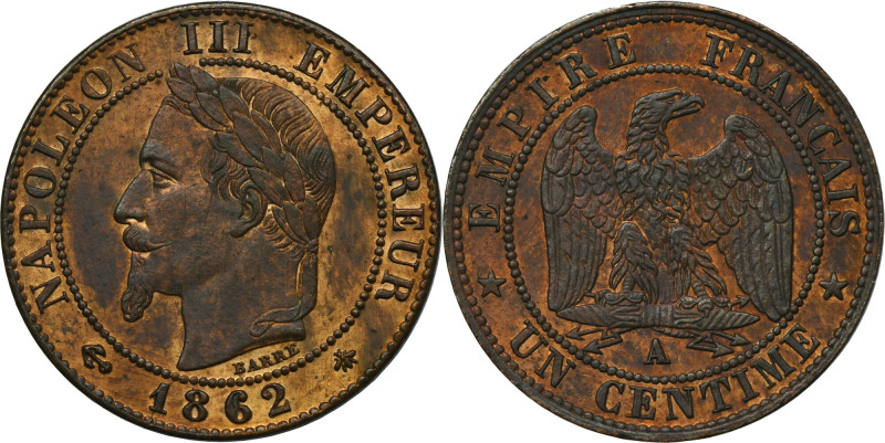 France, Napoleon III, 1 Centime Paris 1862 A - ex. Dr. Max Blaschegg Variety wit...