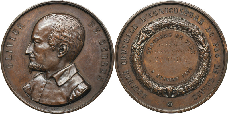 France, Agricultural Medal awarded in 1874 Medal with a bust of Olivier de Serre...