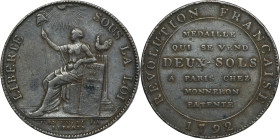 France, Louis XVI, Token, 2 Sols 1792 Monneron