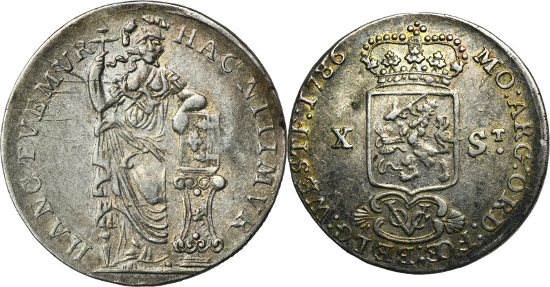 Dutch East Indies, West Frisia, 10 Stuiver 1786 Variety with date at the end of ...