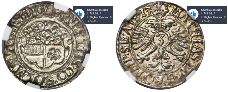 Germany, Solms-Lich, Philip Reinhardt I, 3 Kreuzer 1613 - NGC MS62 A true Top Po...