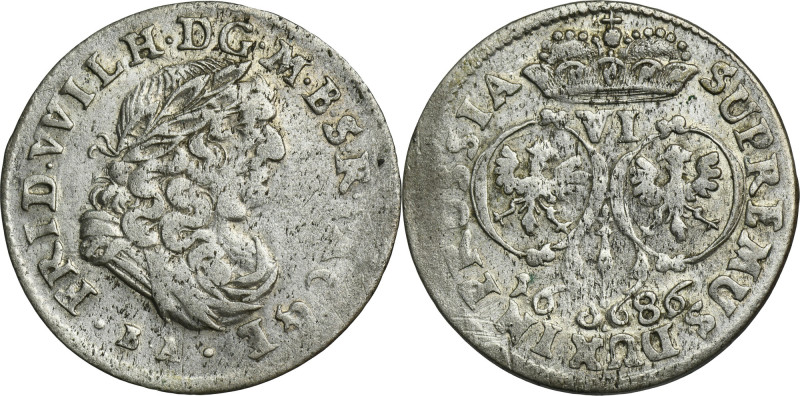 Germany, Brandenburg-Prussia, Friedrich Wilhelm, 6 Groschen Königsberg 1686 BA V...