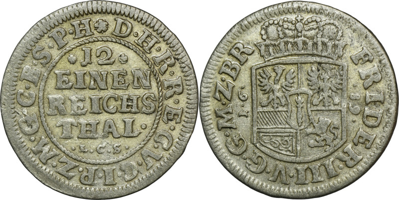 Germany, Brandenburg-Prussia, Friedrich III, 1/12 Thaler Berlin 1689 LCS Variety...