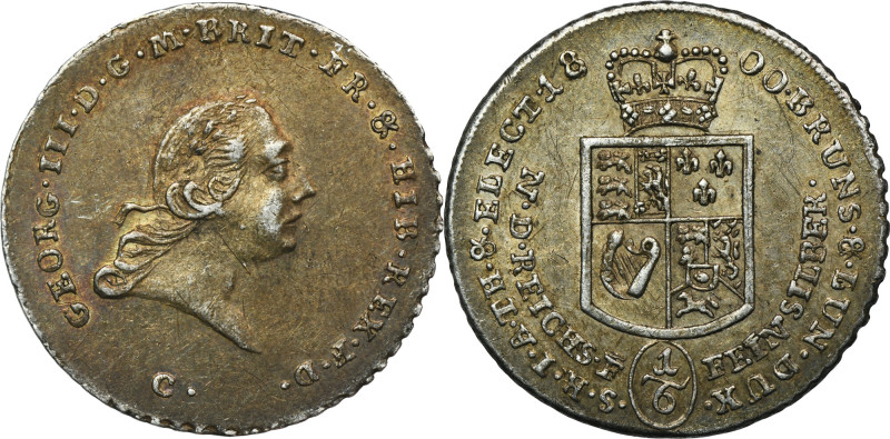 Germany, Brunswick-Calenberg-Hannover, Georg III, 1/6 Thaler Clausthal 1800 C Be...