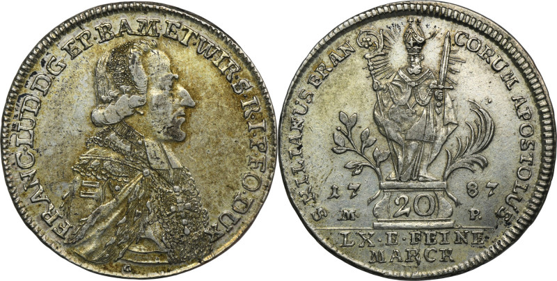 Germany, Bishopric of Würzburg, Franz Ludwig von Erthal, 20 Kreuzer 1787 MP Init...