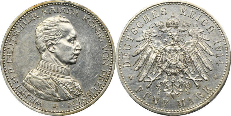 Germany, Kingdom of Prussia, William II, 5 Mark Berlin 1914 A Bust of emperor in...