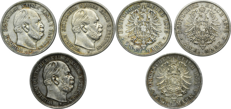 Set, Germany, Kingdom of Prussia Wilhelm I, 2 Mark Hannover 1876-1877 (3 pcs.) S...