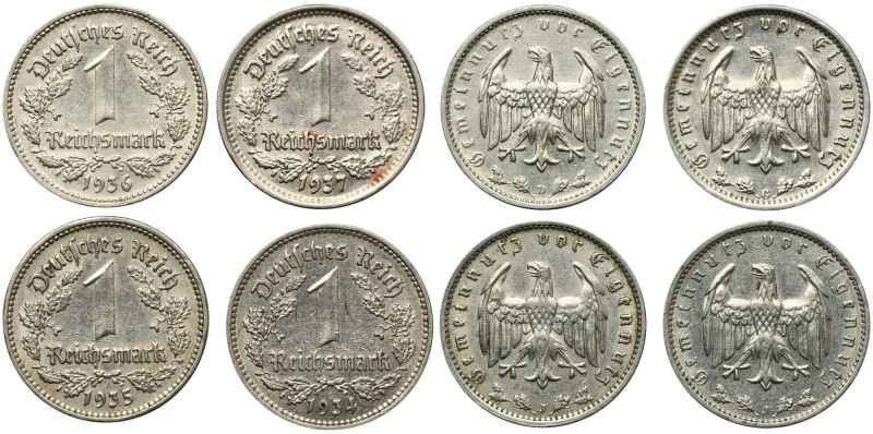 Set, Germany, Third Reich, 1 Mark 1934-1937 (4 pcs.) Set of four coins of the Th...