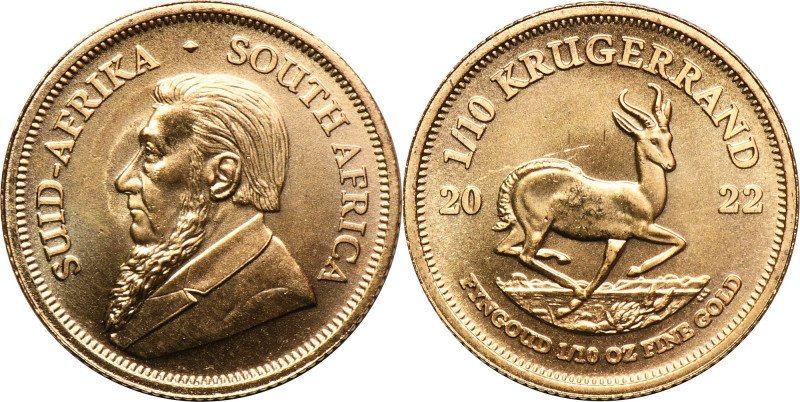 South Africa, 1/10 Krugerrand 2022 One of the most popular bullion coin ith face...