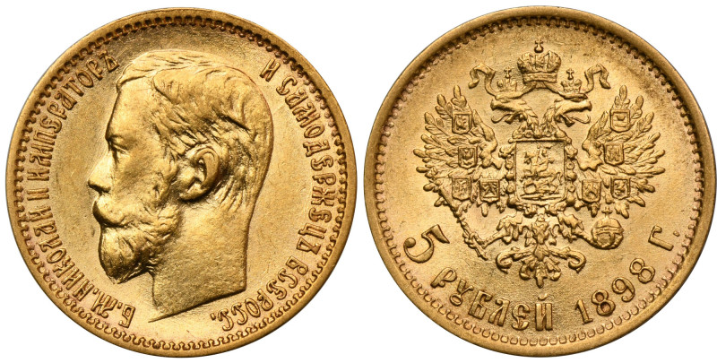 Russia, Nicholas II, 5 Roubles Petersburg 1898 A•Г .900 gold Diameter 19 mm, wei...