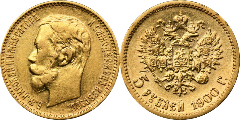 Russia, Nicholas II, 5 Rouble Petersburg 1900 ФЗ Gold, diameter 19 mm, weight 4....