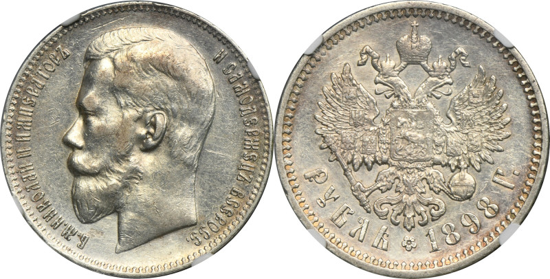 Russia, Nicholas II, Rouble Petersburg 1898 А•Г - NGC AU DETAILS Cleaned. Egzemp...