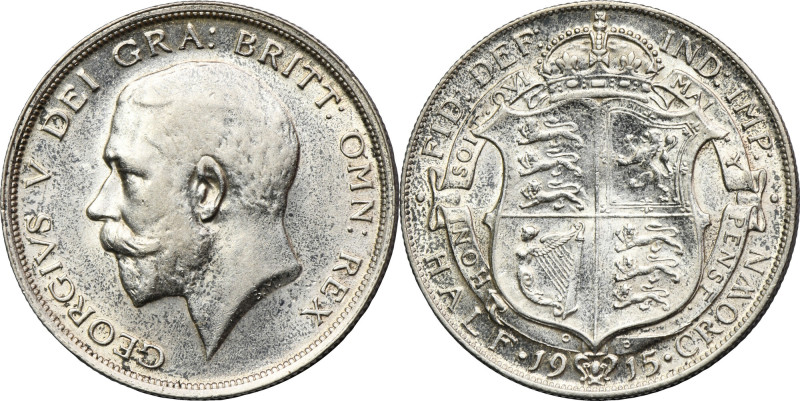 Great Britain, George V, 1/2 Crown London 1915 Well preserved coin with only sli...