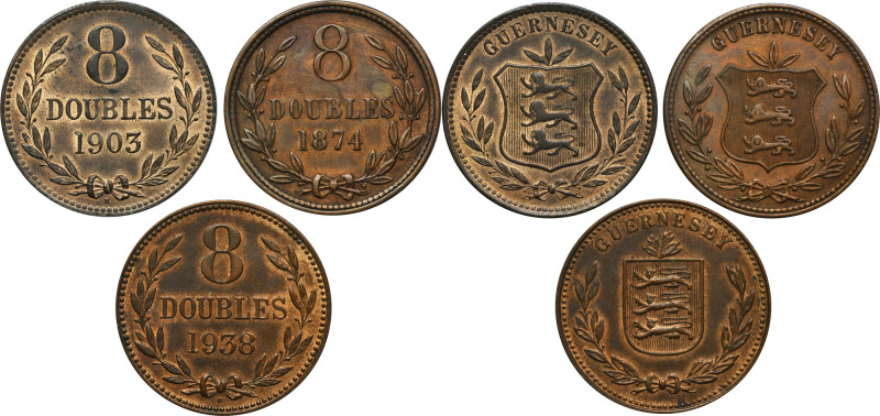 Set, Great Britain, Guernsey, 8 Double (3 pcs.) Set of four coins of&nbsp;Guerns...