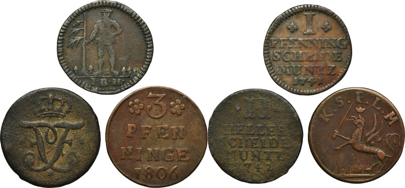 Set, Germany and West Pomerania under Sweden, 1 Pfennig, 3 Pfennig and 2 Heller ...