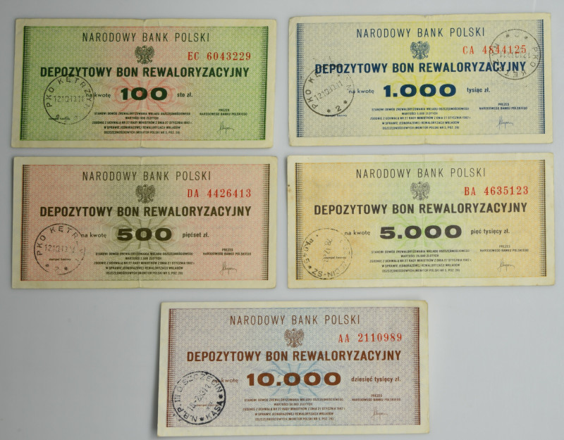 Zestaw, depozytowe bony rewaloryzacyjne 100 - 10.000 złotych 2002 (5szt.) Nie ka...