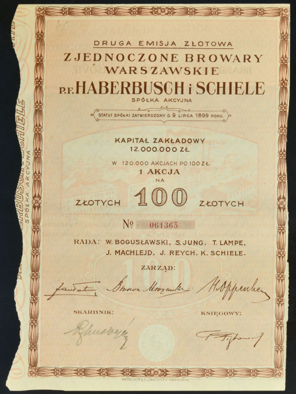 Zjednoczone Browary Warszawskie p.f. 'Haberbusch i Schiele', 100 zł, Emisja 2 Re...