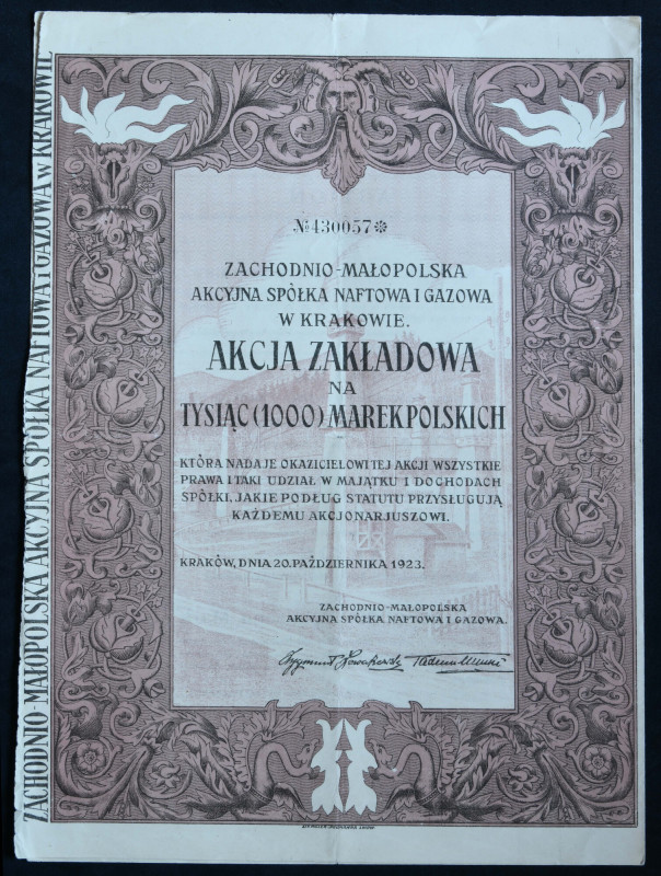 Zachodnio-Małopolska Akcyjna Spółka Naftowa i Gazowa, 1.000 mkp 1923 Duża spółka...