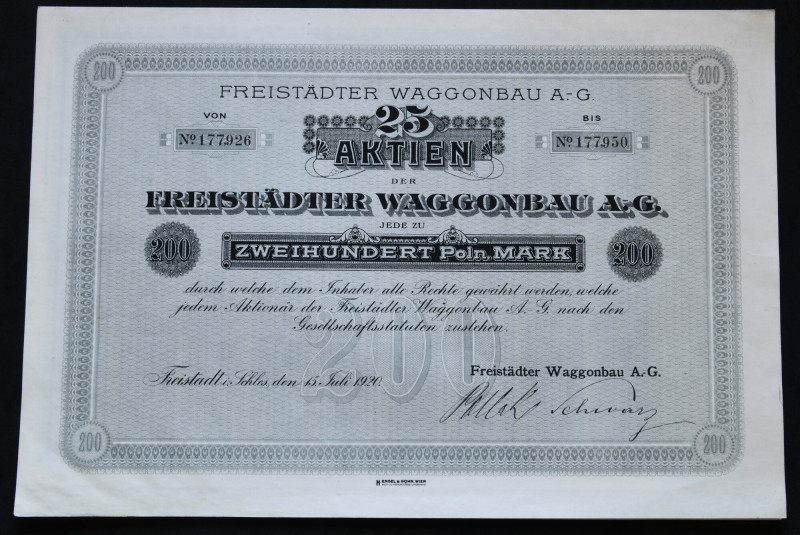 Freistädter Waggonbau AG, akcja zbiorowa 25 x 200 mkp 1920 

BONDS AND SHARES