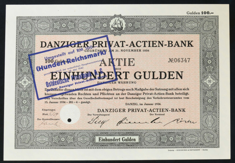 Gdańsk, Danziger Privat-Actien-Bank, 100 guldenów, 1934 Danziger Privat-Actien-B...