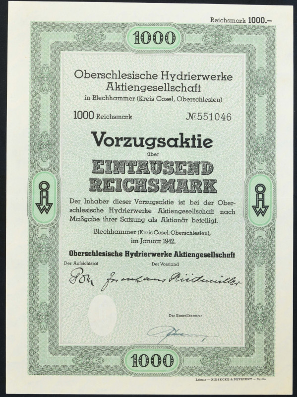 Oberschlesische Hydrierwerke Aktiengesellschaft, 1.000 marek 1942 

BONDS AND ...