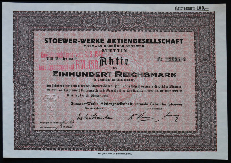 Szczecin, Stoewer Werke AG, 100 marek 1932 

BONDS AND SHARES