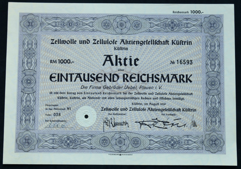 Zellwolle und Zellulose AG Küstrin, 1.000 marek 1939 

BONDS AND SHARES