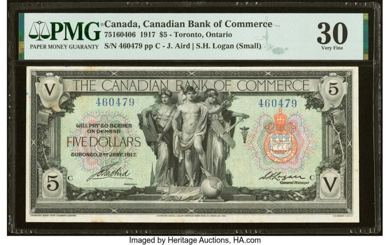 Canada Toronto, ON- Canadian Bank of Commerce $5 2.1.1917 Ch.# 75-16-04-06 PMG V...