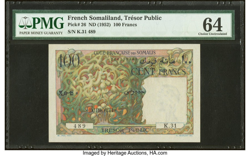 French Somaliland Tresor Public, Cote Francaise des Somalis 100 Francs ND (1952)...