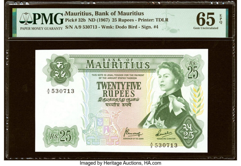 Mauritius Bank of Mauritius 25 Rupees ND (1967) Pick 32b PMG Gem Uncirculated 65...