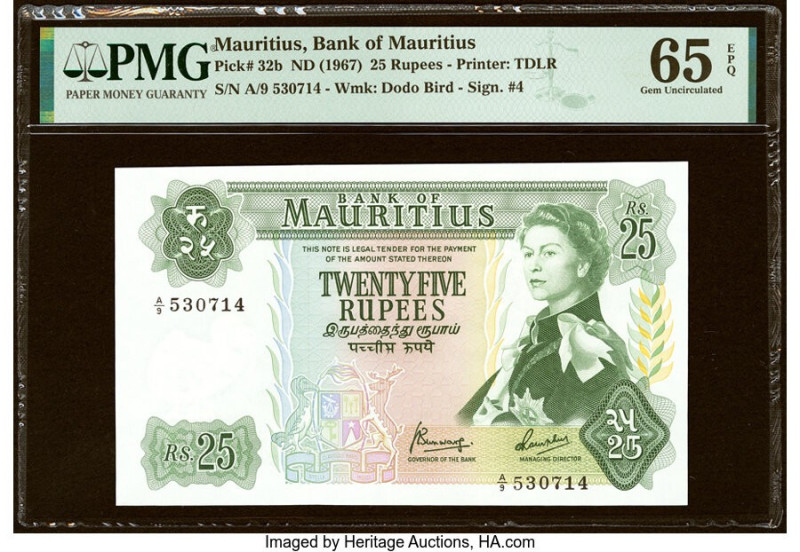 Mauritius Bank of Mauritius 25 Rupees ND (1967) Pick 32b PMG Gem Uncirculated 65...