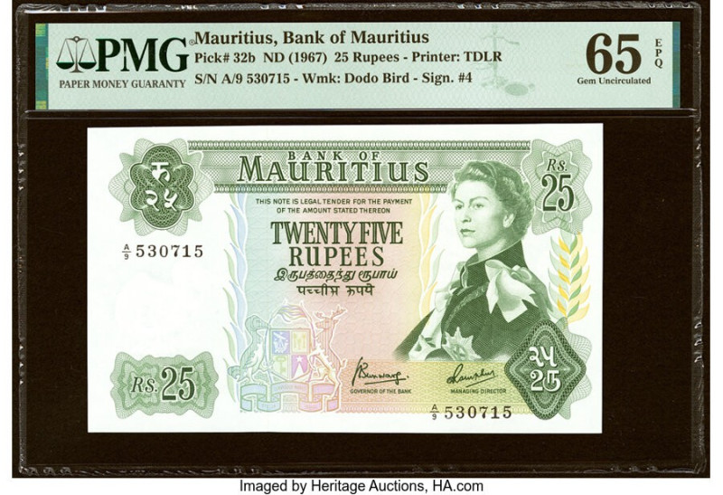 Mauritius Bank of Mauritius 25 Rupees ND (1967) Pick 32b PMG Gem Uncirculated 65...