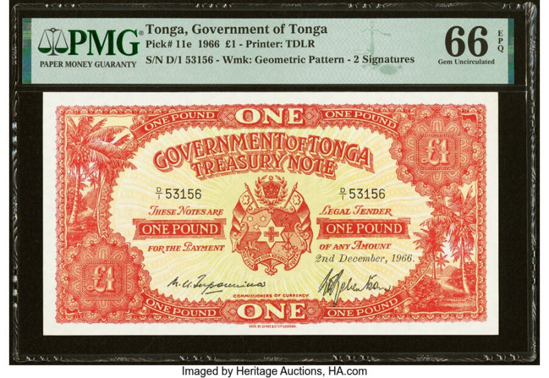 Tonga Government of Tonga 1 Pound 2.12.1966 Pick 11e PMG Gem Uncirculated 66 EPQ...