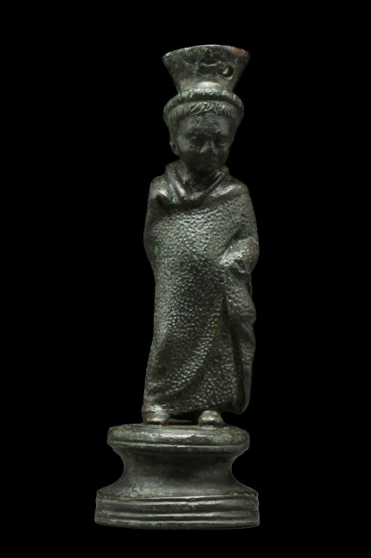 ANCIENT GREEK BRONZE GODDESS STATUETTE
Ca. 300-100 BC. 
Standing upright with ...