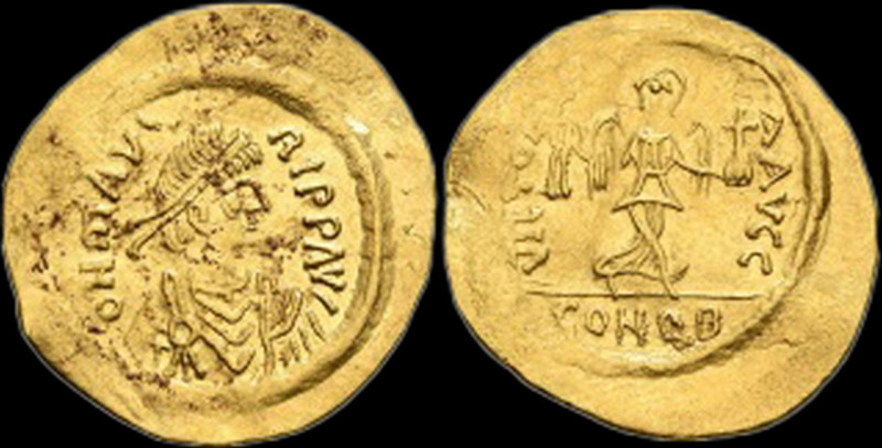 MAURICE TIBERIUS AV. SEMISSIS
AD 582-602. 
Maurice Tiberius Av. semissis, AD 5...