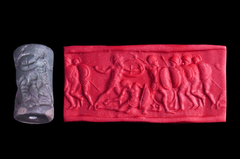 GRAECO-PERSIAN / MACEDONIAN BLACK STONE CYLINDER SEAL
Ca. 5th-2nd century BC. ...