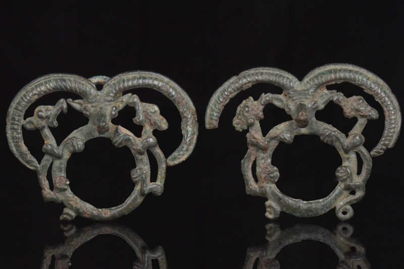 ELABORATE WESTERN ASIATIC BRONZE PAIR OF HARNESS RINGS
Ca. 1000-800 AD. 
A rar...