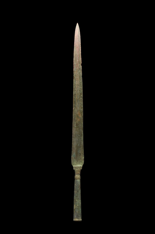 ANCIENT BRONZE SPEARHEAD
Western Asiatic/Aegean, Ca. 1200-700 BC. 
A rare bron...