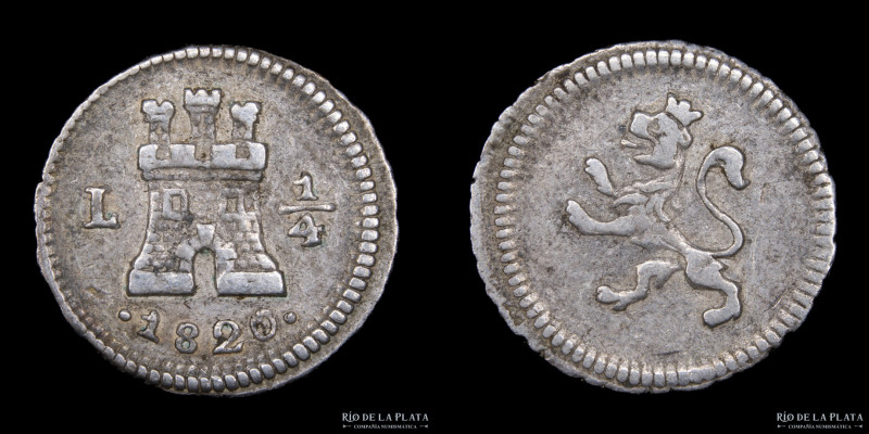 Lima (Perú) Fernando VII (1808-1833) 1/4 Real 1820. AG.896; 12mm; 0.90g. KM108 (...