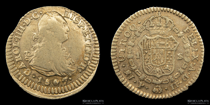 Popayán (Colombia) Carlos IV (1788-1808) 1 Escudo 1807 JF. AU.875; 18mm; 3.34g. ...